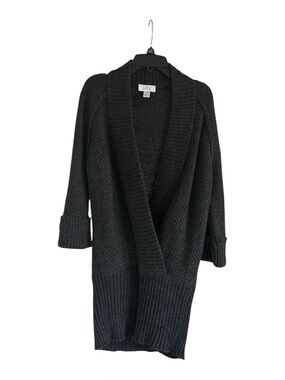 LOFT Knit Plunge Neck Dark Gray Size Small Short Sleeve Cardigan